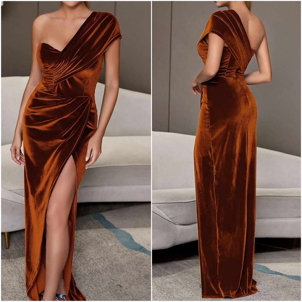 Luxe One Shoulder Sexy Party Holiday Evening Formal Dress - Picture 5 of 5